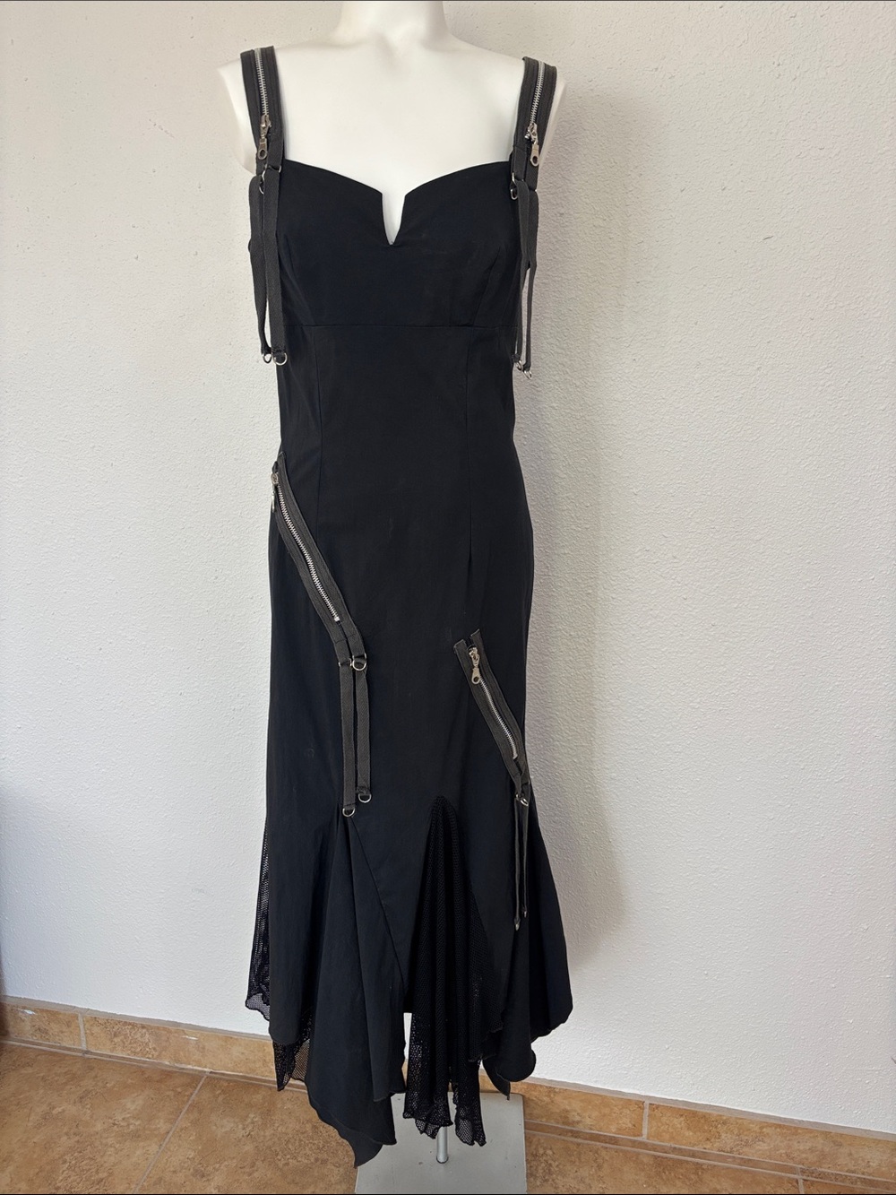FINAL! Janine London Paris New York Black Multi Zipper-Accent Dress